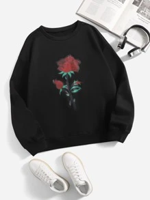 Sudadera con estampado de flor - Negro - Ver 1