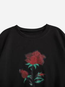 Sudadera con estampado de flor - Negro - Ver 3
