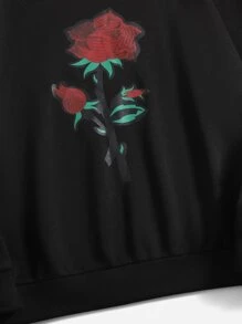 Sudadera con estampado de flor - Negro - Ver 4