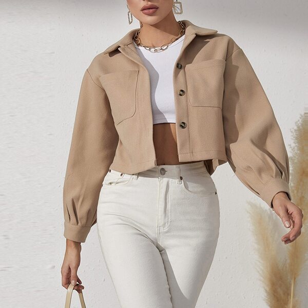 

Pocket Patched Crop Overcoat, Apricot