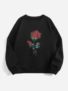 Sudadera con estampado de flor - Negro - Ver 5