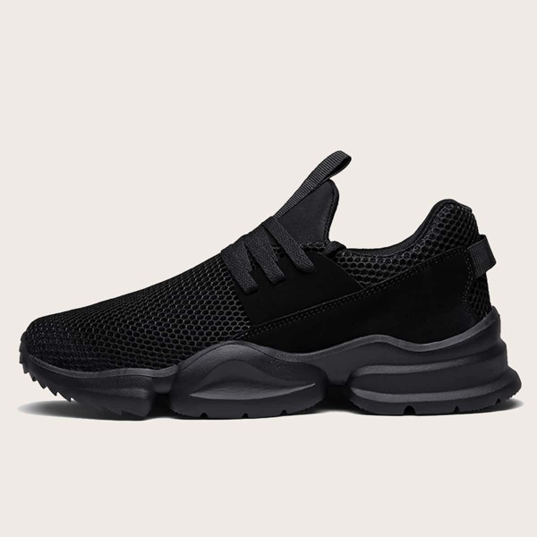 

Men Lace-up Front Mesh Panel Sneakers, Black