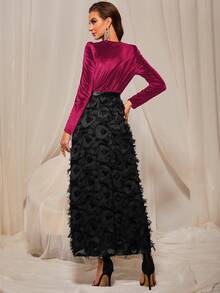 Vestido línea A de terciopelo con cinturón de peluche - Multicolor - Ver 2