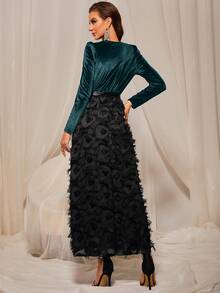 Velvet Belted Fuzzy A-line Dress - Multicolor - View 2