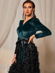 Velvet Belted Fuzzy A-line Dress - Multicolor - View 5