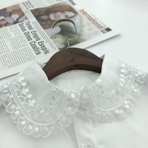 

Embroidered Detail Faux Dickey Collar, White