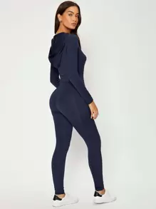 Mulvari Top-stitching Hooded Unitard Jumpsuit - Navy Blue - View 2