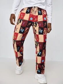 ROMWE MEN 男士花格紋繩式褲子 - 彩色 - 查看 5