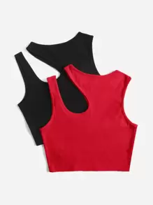 SHEIN EZwear 2 piezas top tank de cuello asimétrico unicolor - Multicolor - Ver 3