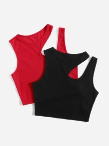 SHEIN EZwear 2 piezas top tank de cuello asimétrico unicolor - Multicolor - Ver 4