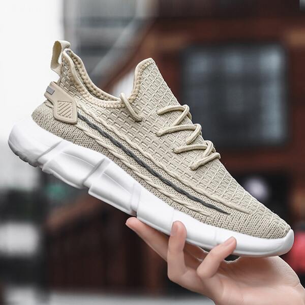 

Men Braided Decor Running Shoes, Beige
