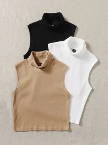 SHEIN EZwear Áo hai dây Gân đan màu trơn Giải trí - Nhiều màu - Xem 3