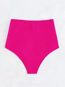 SHEIN Swim Bottom de bikini fruncido de talle alto - Rosa Fucsia - Ver 2