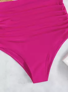 SHEIN Swim Bottom de bikini fruncido de talle alto - Rosa Fucsia - Ver 3