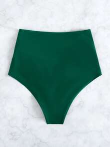 Ruched High Waisted Bikini Bottom, For Summer Beach Vacation - Dark Green - View 2