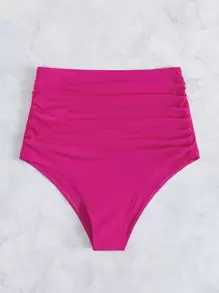 SHEIN Swim Bottom de bikini fruncido de talle alto - Rosa Fucsia - Ver 4