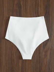 Ruched High Waisted Bikini Bottom, For Summer Beach Vacation - White - View 2