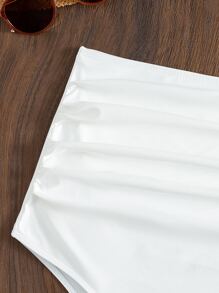 Ruched High Waisted Bikini Bottom, For Summer Beach Vacation - White - View 3