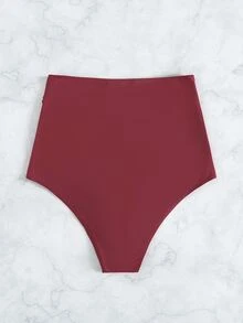 Ruched High Waisted Bikini Bottom, For Summer Beach Vacation - Rose Red - View 2