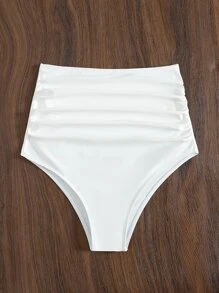 Ruched High Waisted Bikini Bottom, For Summer Beach Vacation - White - View 5