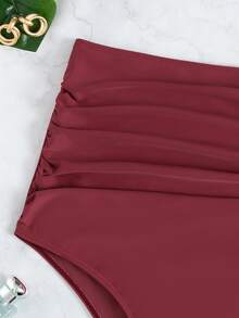 Ruched High Waisted Bikini Bottom, For Summer Beach Vacation - Rose Red - View 4