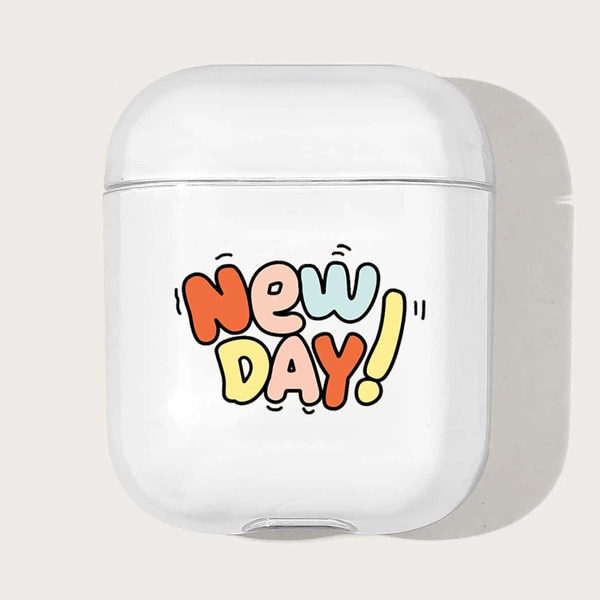 

Чехол для Airpods с текстовым принтом, Прозрачный