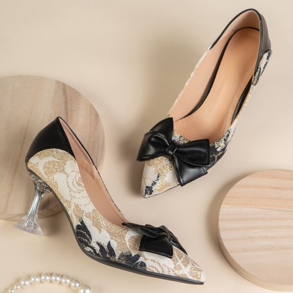 

Metallic Bow Decor Court Pumps, Multicolor
