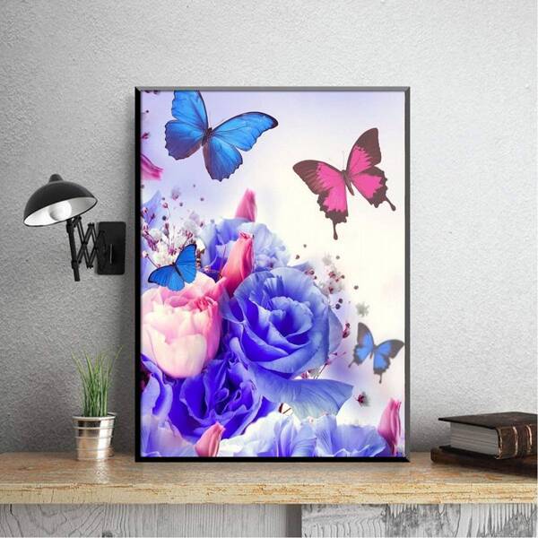 

1pc Butterfly & Flower Pattern DIY Diamond Painting Without Frame, Multicolor
