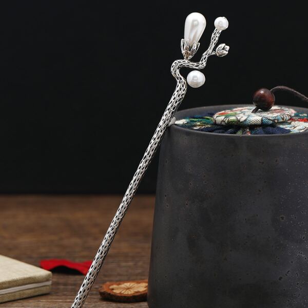 

Faux Pearl Decor Hair Pin, Antique silver