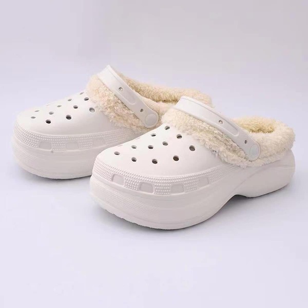 

Minimalist Hollow Out Plush Inside Clogs, White