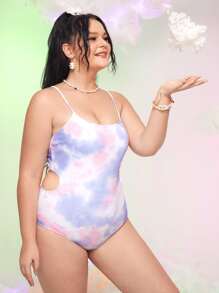 Plus Tie Dye One Piece Swimsuit, For Summer Beach Vacation - Multicolor - View 3