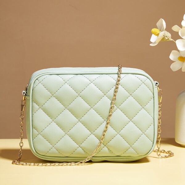 

Minimalist Quilted Chain Square Bag, Green