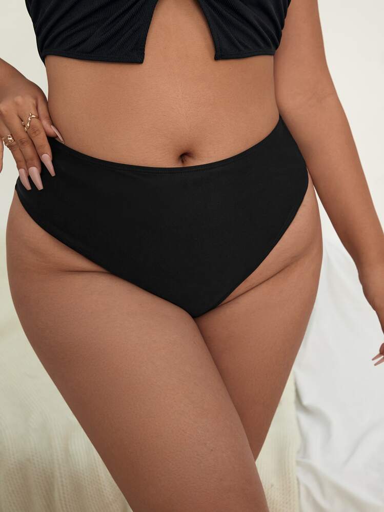 SHEIN Swim Curve 大码高腰比基尼内裤夏季 - 黑色 - 查看 1