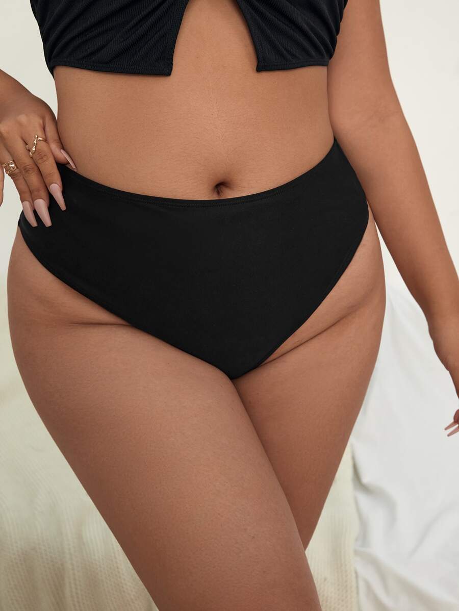 SHEIN Swim Curve Plus Size High Waisted Bikini Panty Summer - Black - View 1