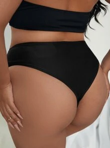 SHEIN Swim Curve Plus Size High Waisted Bikini Panty Summer - Black - View 2