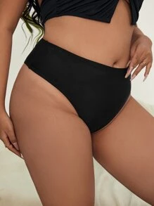 SHEIN Swim Curve Plus Size High Waisted Bikini Panty Summer - Black - View 3
