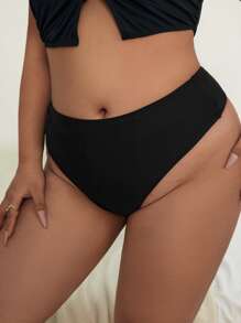 SHEIN Swim Curve Plus Size High Waisted Bikini Panty Summer - Black - View 4