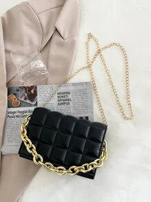 Túi vuông có nắp dây chuyền kẻ sọc tối giản nhỏ gọn dành cho các cô gái tuổi teen Nữ sinh viên đại học, tân binh & nhân viên văn phòng Hoàn hảo cho văn phòng, nơi làm việc, kinh doanh, đi làm Túi đi làm tốt nhất cho nữ - màu đen - Xem 2