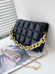 Túi vuông có nắp dây chuyền kẻ sọc tối giản nhỏ gọn dành cho các cô gái tuổi teen Nữ sinh viên đại học, tân binh & nhân viên văn phòng Hoàn hảo cho văn phòng, nơi làm việc, kinh doanh, đi làm Túi đi làm tốt nhất cho nữ - màu đen - Xem 5