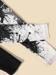 SHEIN Conjunto de 2 piezas de leggings informales para niña preadolescente con estampado de salpicaduras de tinta - Blanco y Negro - Ver 3