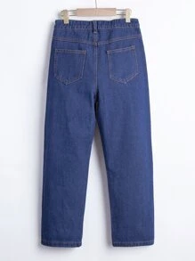 Girls Ripped Frayed Straight Leg Jeans - Dark Wash - View 2