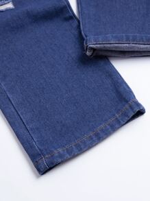 Girls Ripped Frayed Straight Leg Jeans - Dark Wash - View 3