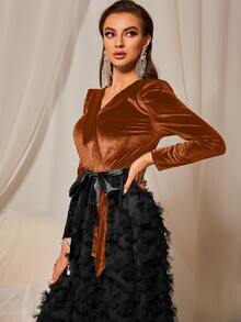 Modelyn Velvet Belted Fuzzy A-line Dress - Multicolor - View 4
