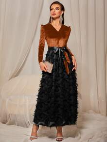 Modelyn Velvet Belted Fuzzy A-line Dress - Multicolor - View 5