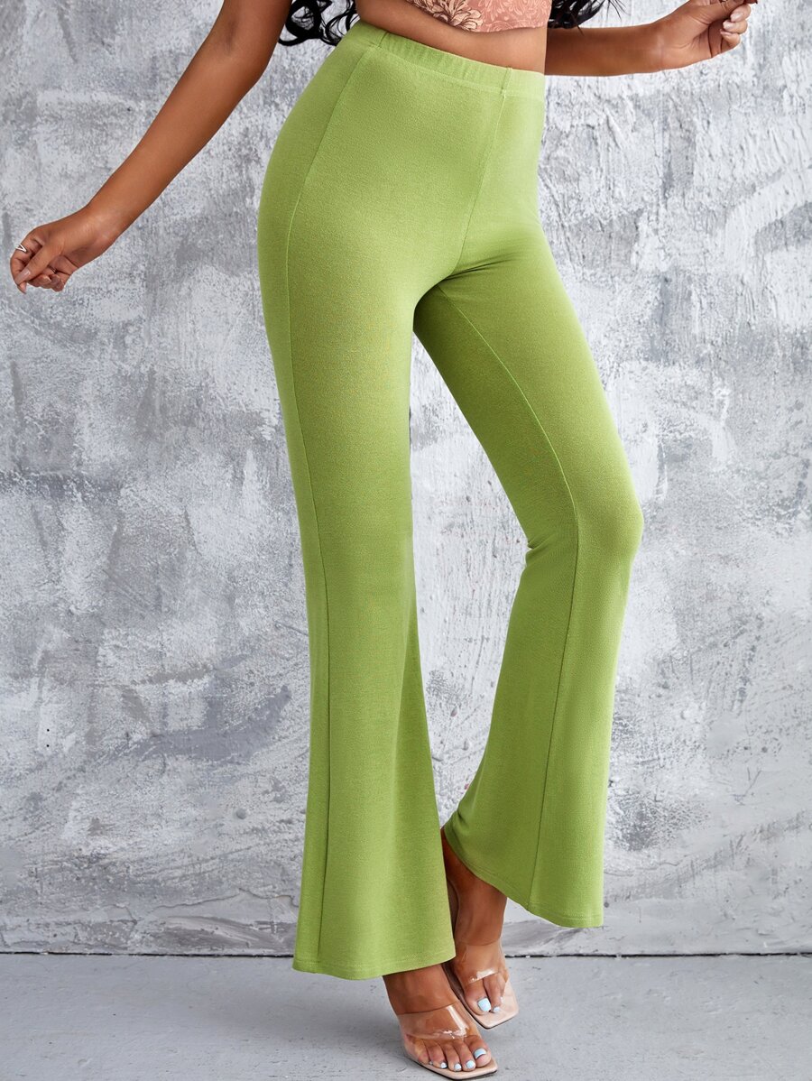 SHEIN 素色喇叭褲 - 青檸色 - 查看 1