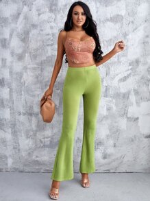 SHEIN 素色喇叭褲 - 青檸色 - 查看 3