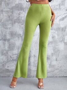 SHEIN 素色喇叭褲 - 青檸色 - 查看 4