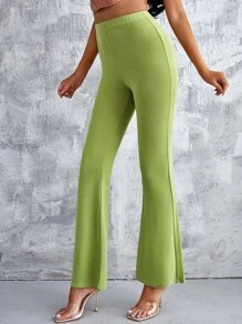 SHEIN 素色喇叭褲 - 青檸色 - 查看 5