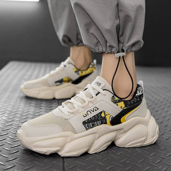 

Men Colorblock Lace-up Front Hollow Out Sneakers, Beige