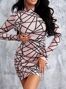 SHEIN SXY 滿版幾何圖案緊身連衣裙 - 彩色 - 查看 1